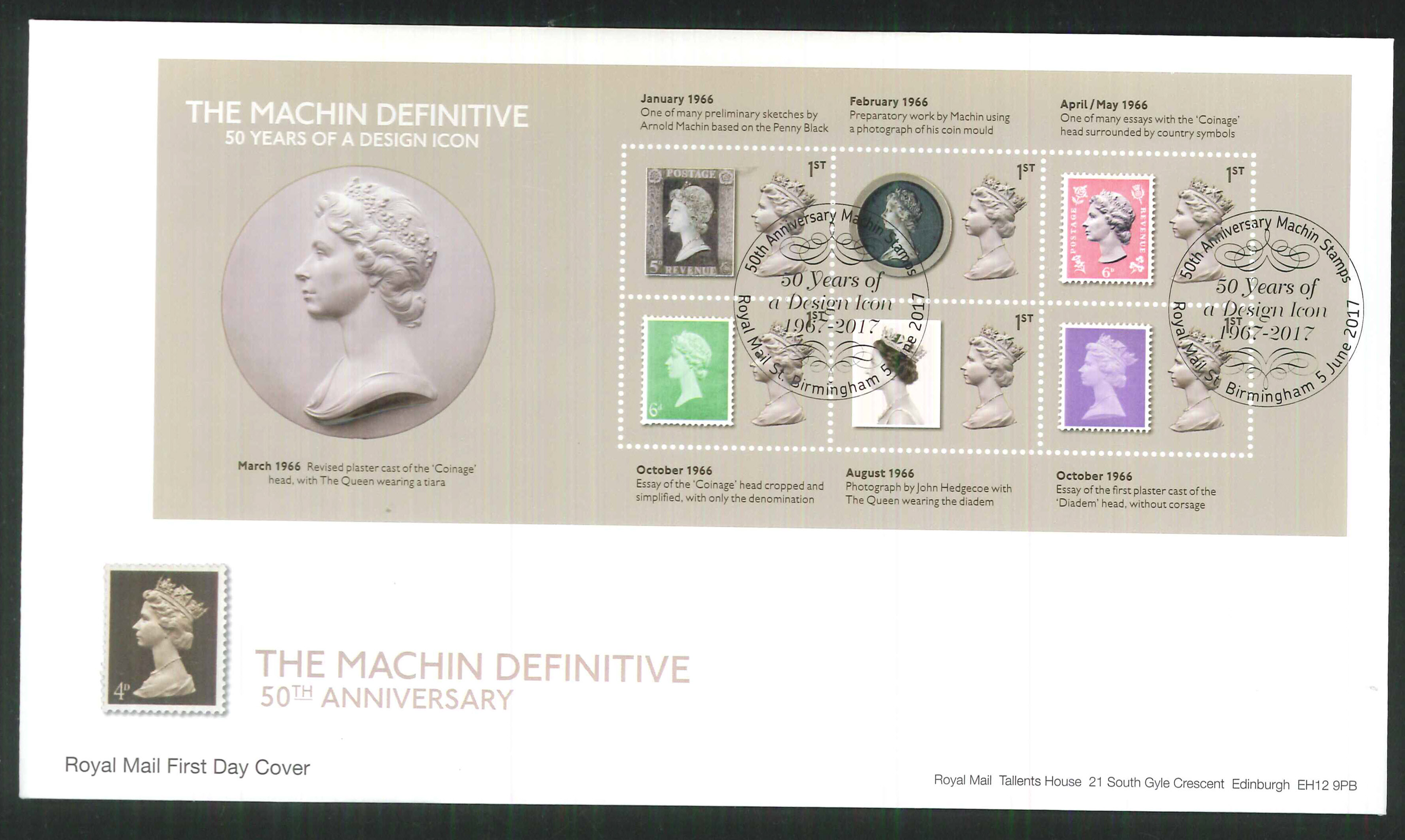 2017 - First Day Cover Machin Mini Sheet 6 1st Royal Mail St Postmark - Click Image to Close